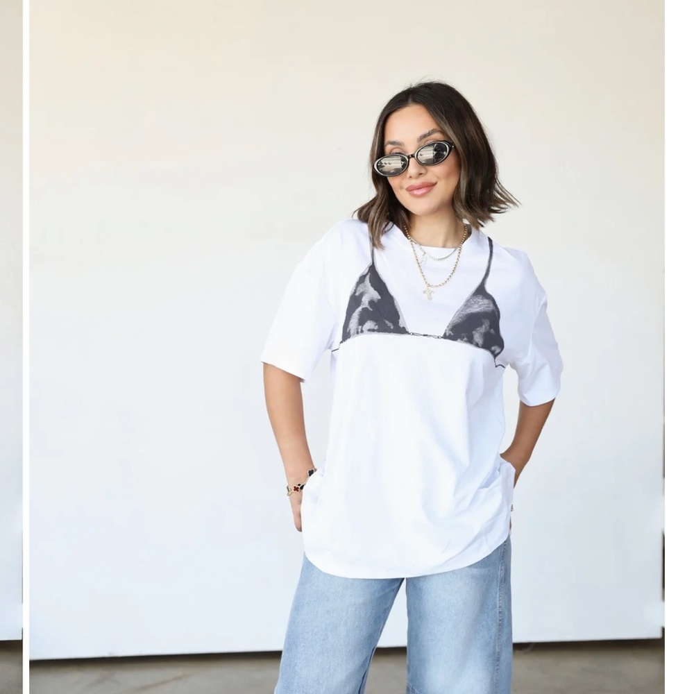 White T-Shirt with Black Bikini Print